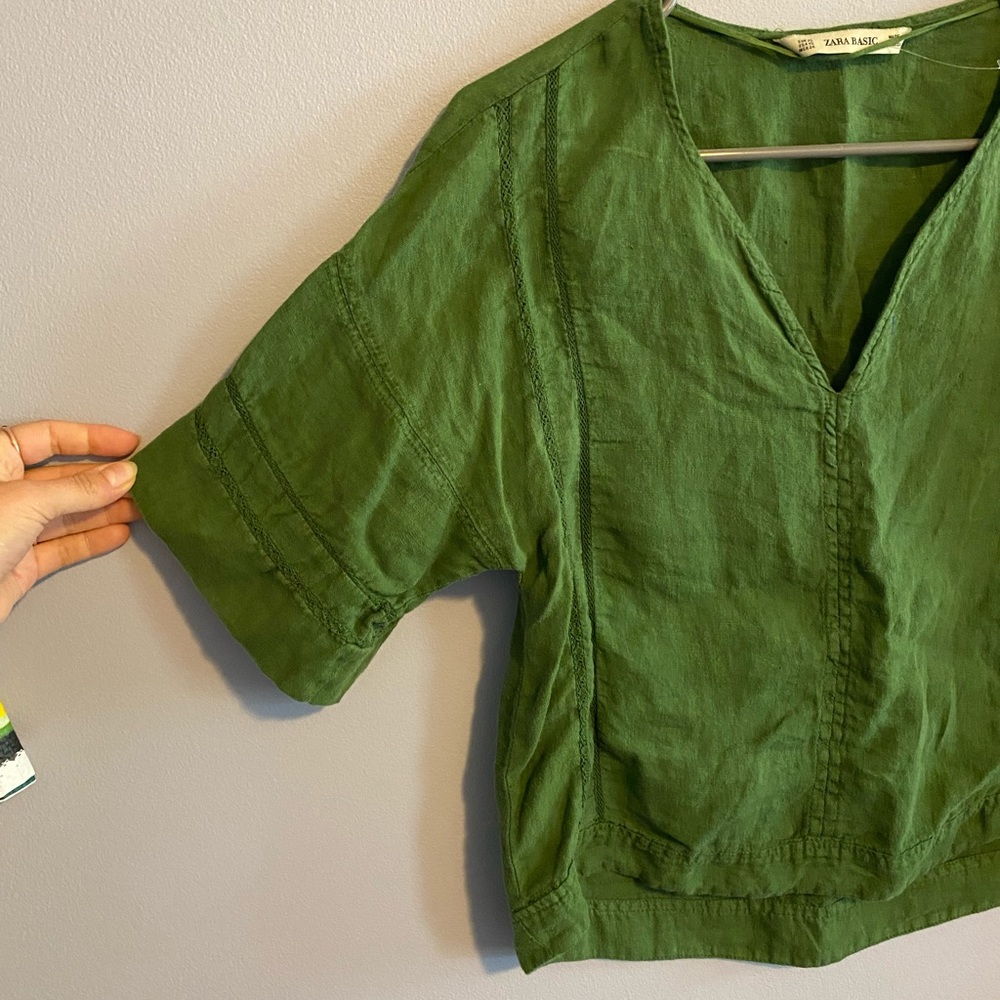 Zara Green V-Neck Top #120 - Picture 5 of 7